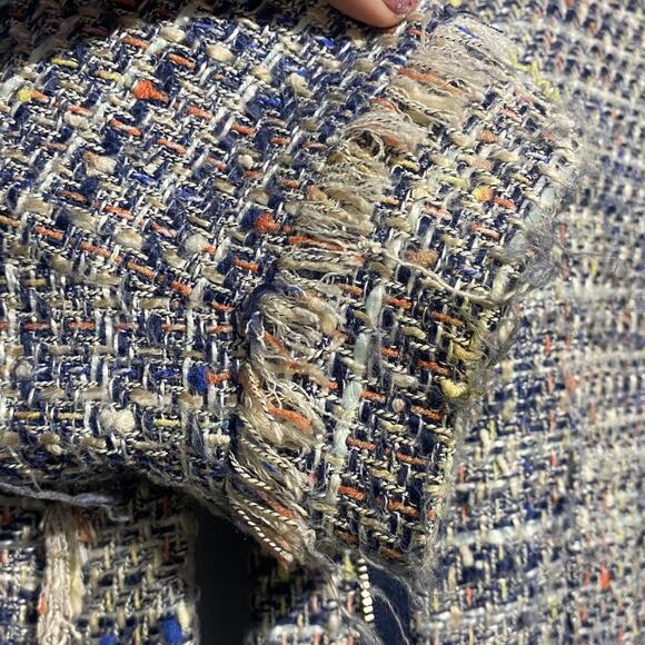 J.Crew multicolored zip front tinsel tweed cropped blazer with fringe - size 6 - Picture 5 of 9